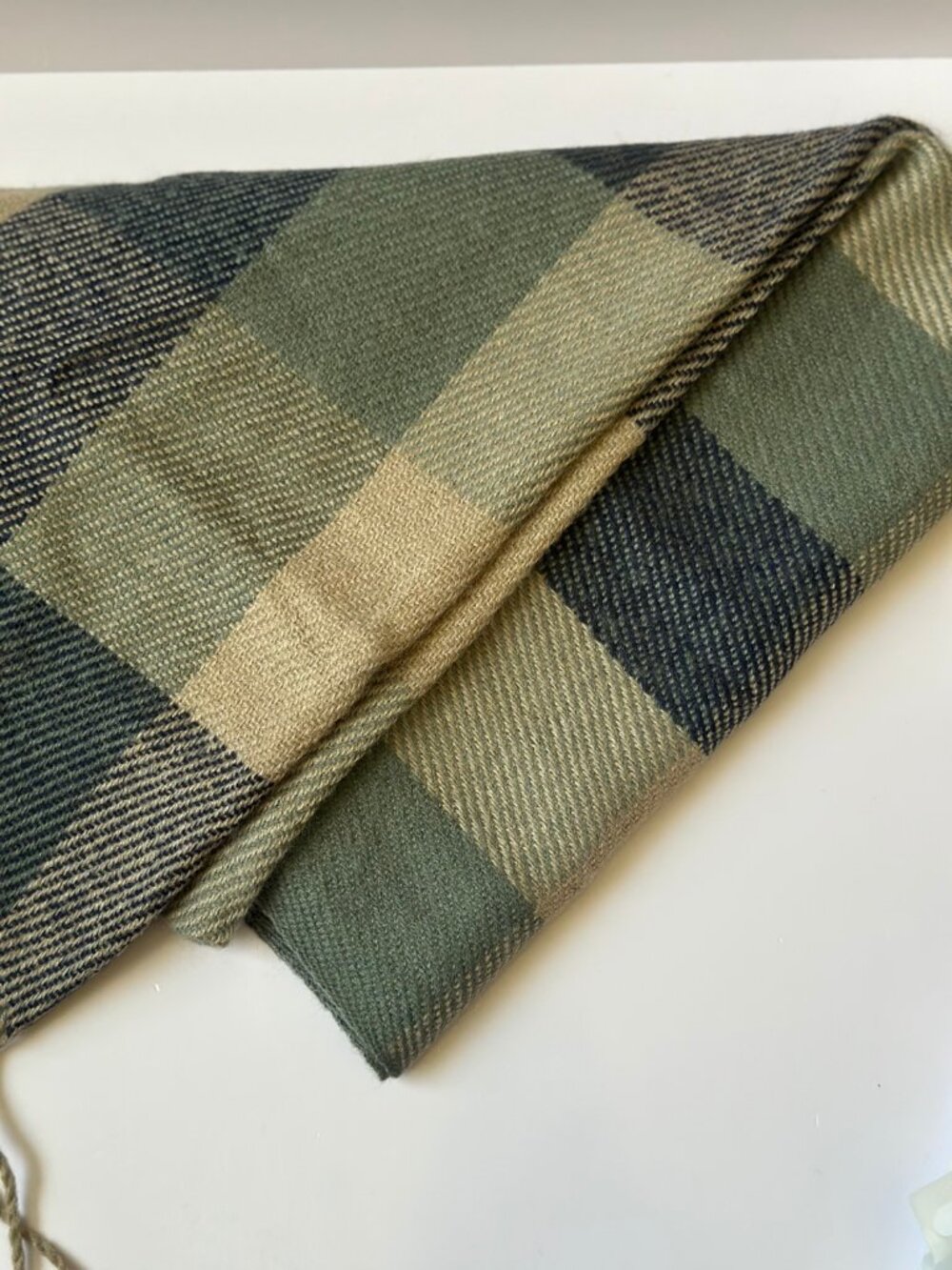 Unisex Plaid Woven Scarf Green Beige Navy - Fringe - One Size Fits All, New